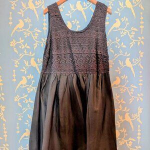Ellos Black Embroidered Top Cotton Sleeveless Dress
